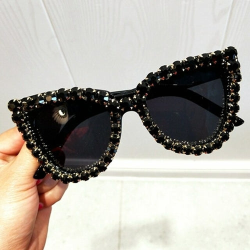 Black Crystal Sunglasses Women Cat Eye Vintage