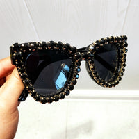 Black Crystal Sunglasses Women Cat Eye Vintage