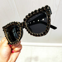 Black Crystal Sunglasses Women Cat Eye Vintage