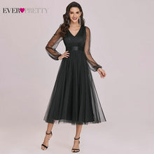 Load image into Gallery viewer, Black Evening Dresses Short Ever Pretty Elegant A Line V Neck Long