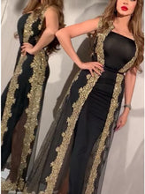 Load image into Gallery viewer, Black Evening DressesWith Gold Lace Edge Formal Lady Mermaid Evening