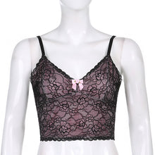 Load image into Gallery viewer, Black Lace Patched Pink Y2K Cami Top Women 2021New Summer Aesthetic