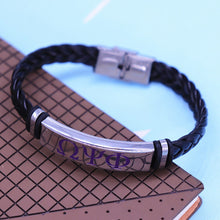 Load image into Gallery viewer, Black Leather Chain Stainless Steel Carved Soror Life Greek Letter