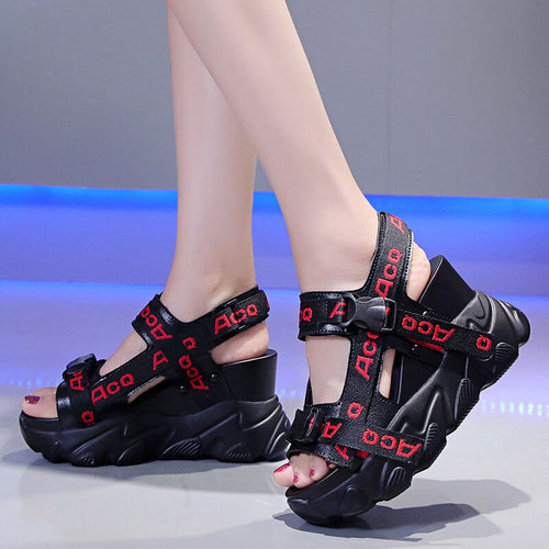 Black Letter Patchwork Buckle Strap Peep Toe Sandals Designer Light