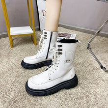 Load image into Gallery viewer, Leather Punk Ankle Platform Motorcycle Martin Boots