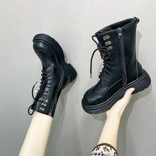 Load image into Gallery viewer, Leather Punk Ankle Platform Motorcycle Martin Boots