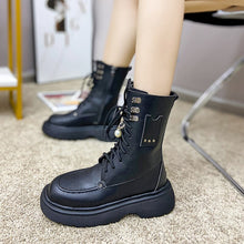 Load image into Gallery viewer, Leather Punk Ankle Platform Motorcycle Martin Boots