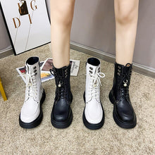 Load image into Gallery viewer, Leather Punk Ankle Platform Motorcycle Martin Boots