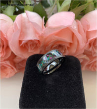 Load image into Gallery viewer, Black Opal Ring Men Women Tungsten Wedding Band Face Ring With Galaxy - Sophornlilly