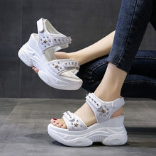 Load image into Gallery viewer, Black PU Leather Hollow Rivet Sewing Thick Bottom Sandals Retro Hook &amp;