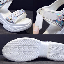 Load image into Gallery viewer, Black PU Leather Hollow Rivet Sewing Thick Bottom Sandals Retro Hook &amp;