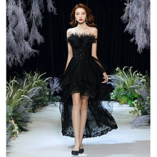 Load image into Gallery viewer, Black Sexy Strapless Evening Dress Tulle Lace Short Front Long Back