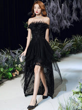 Load image into Gallery viewer, Black Sexy Strapless Evening Dress Tulle Lace Short Front Long Back