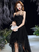 Load image into Gallery viewer, Black Sexy Strapless Evening Dress Tulle Lace Short Front Long Back