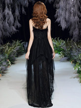 Load image into Gallery viewer, Black Sexy Strapless Evening Dress Tulle Lace Short Front Long Back