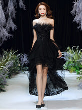Load image into Gallery viewer, Black Sexy Strapless Evening Dress Tulle Lace Short Front Long Back