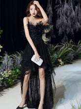 Load image into Gallery viewer, Black Sexy Strapless Evening Dress Tulle Lace Short Front Long Back