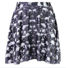 Load image into Gallery viewer, Black Skull Women Halloween Skater Skirts White Skull Print Black