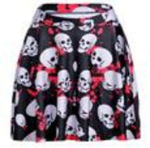 Load image into Gallery viewer, Black Skull Women Halloween Skater Skirts White Skull Print Black
