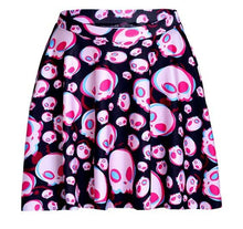 Load image into Gallery viewer, Black Skull Women Halloween Skater Skirts White Skull Print Black