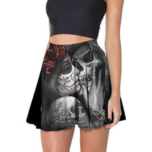 Load image into Gallery viewer, Black Skull Women Halloween Skater Skirts White Skull Print Black