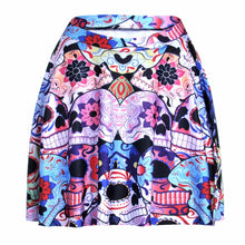Load image into Gallery viewer, Black Skull Women Halloween Skater Skirts White Skull Print Black