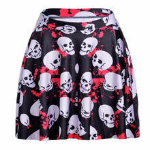 Load image into Gallery viewer, Black Skull Women Halloween Skater Skirts White Skull Print Black