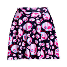 Load image into Gallery viewer, Black Skull Women Halloween Skater Skirts White Skull Print Black