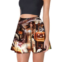 Load image into Gallery viewer, Black Skull Women Halloween Skater Skirts White Skull Print Black