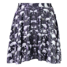 Load image into Gallery viewer, Black Skull Women Halloween Skater Skirts White Skull Print Black