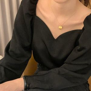 Black Square Collar Shirt Women Spring Autumn Long Sleeve Woman - Sophornlilly