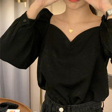 Load image into Gallery viewer, Black Square Collar Shirt Women Spring Autumn Long Sleeve Woman - Sophornlilly