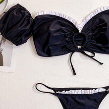 Load image into Gallery viewer, Black White Off Shoulder Frilled Ruffled Bikini Women Swimwear Female - Sophornlilly