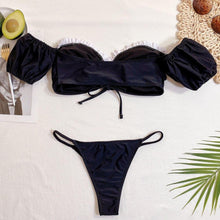 Load image into Gallery viewer, Black White Off Shoulder Frilled Ruffled Bikini Women Swimwear Female - Sophornlilly