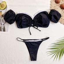 Load image into Gallery viewer, Black White Off Shoulder Frilled Ruffled Bikini Women Swimwear Female - Sophornlilly