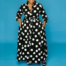 Load image into Gallery viewer, Black And White Polka Dot Dress Floor Length Long