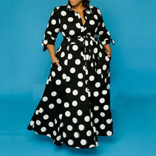 Load image into Gallery viewer, Black And White Polka Dot Dress Floor Length Long
