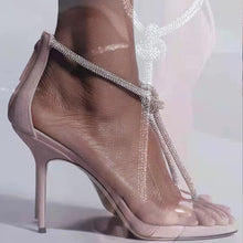 Load image into Gallery viewer, Bling Bling Crystal T bar Strap Women Sandals Peep Toe Cut out White