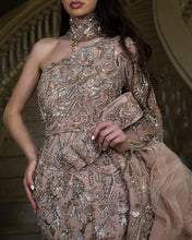 Load image into Gallery viewer, Bling Long Evening Dresses High Collar One Shoulder Fuul Sleeve