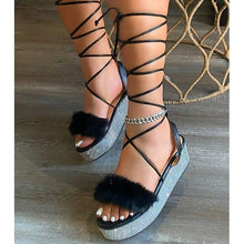 Load image into Gallery viewer, Bling Rhinestone Fur Platform Sandals for Women Chunky Shoes Summer - Sophornlilly