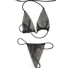 Load image into Gallery viewer, Bling Rhinestones Fishnet Bra Panty Set Women Halter Bra Sexy Panty