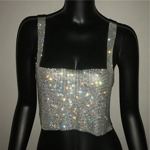 Bling Rhinestones Party Crop Top Fashion Solid Backless Straps