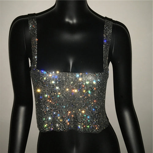 Bling Rhinestones Party Crop Top Fashion Solid Backless Straps