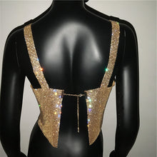 Load image into Gallery viewer, Bling Rhinestones Party Crop Top Fashion Solid Backless Straps