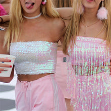 Load image into Gallery viewer, Bling Sequins Crop Tops Sexy Women Strapless Tube Top Stretchy Vest