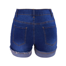 Load image into Gallery viewer, Blue Cotton Straight Casual Denim Shorts Women New Summer Stretch
