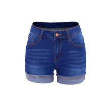 Load image into Gallery viewer, Blue Cotton Straight Casual Denim Shorts Women New Summer Stretch