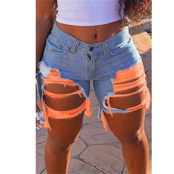 Blue High Waist Sexy Hole Denim Shorts Women 2021 New Summer Ripped