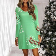 Load image into Gallery viewer, Blue Snowflake Deer Cartoon Print Dress Sweet Cute Casual Christmas