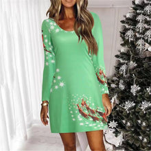 Load image into Gallery viewer, Blue Snowflake Deer Cartoon Print Dress Sweet Cute Casual Christmas